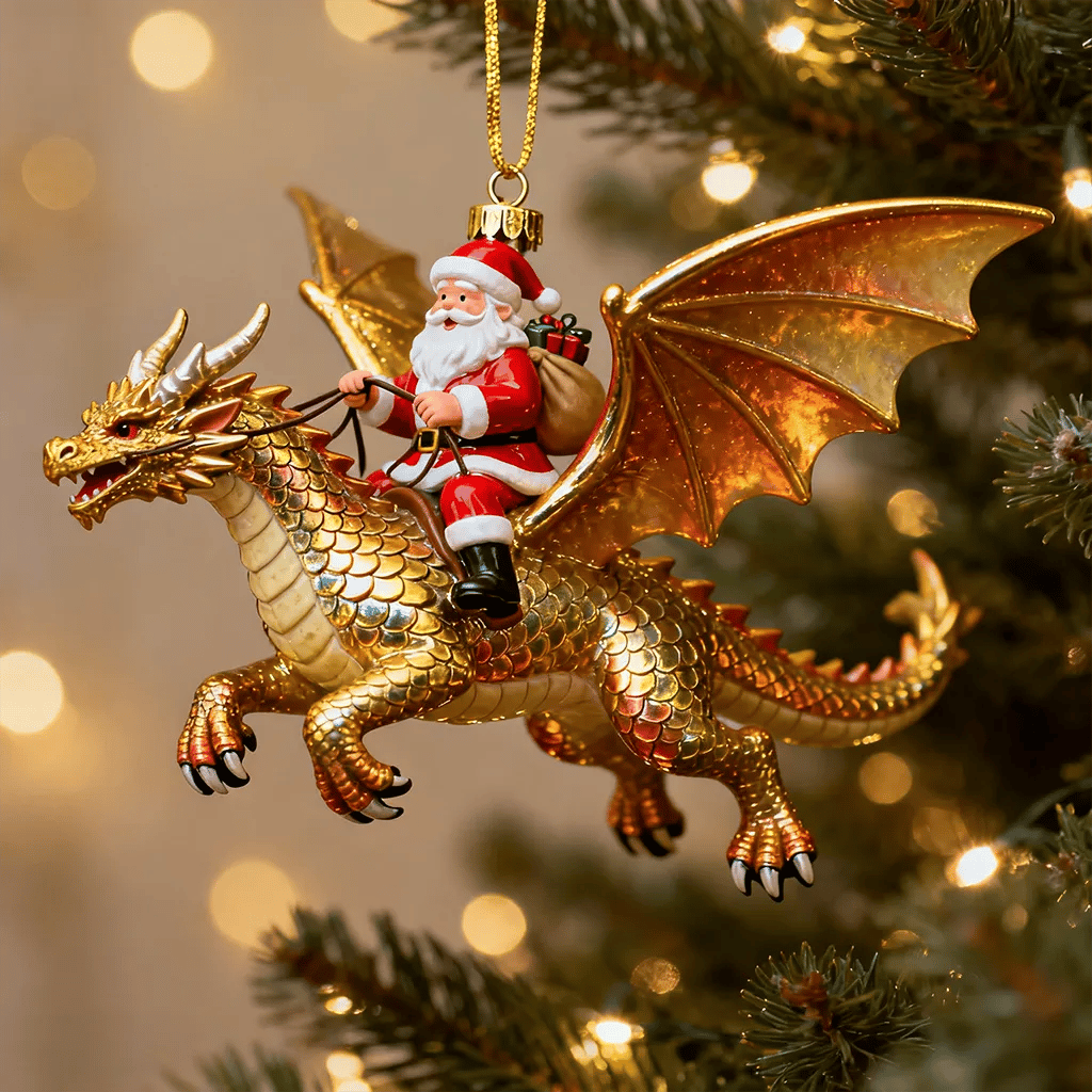 Six Santa riding dragon Christmas ornament styles