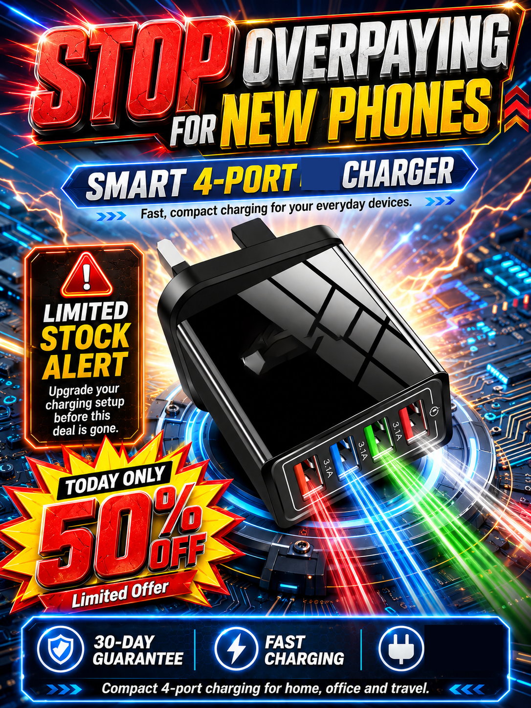 Improve Your Phone's Battery Life⚡4-in-1 Travel Charger🚀 Make your 4-year-old smartphone charge faster than a new one - detail 1