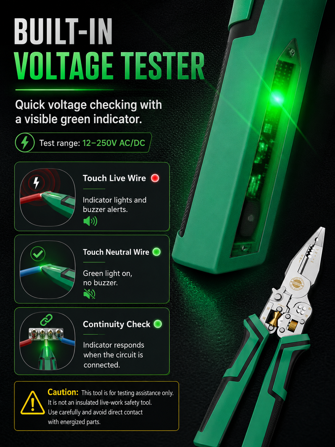 ⚡ ONE TOOL. TEN FUNCTIONS. ALMOST EVERY WIRING JOB COVERED. 🔥 The Master-Grade 10-in-1 Voltage Tester & Wire Stripper Built to Test, Strip, Cut, Grip and Troubleshoot Faster — So You Stop Switching Tools Every 30 Seconds. 🛠️⚡ - detail 12