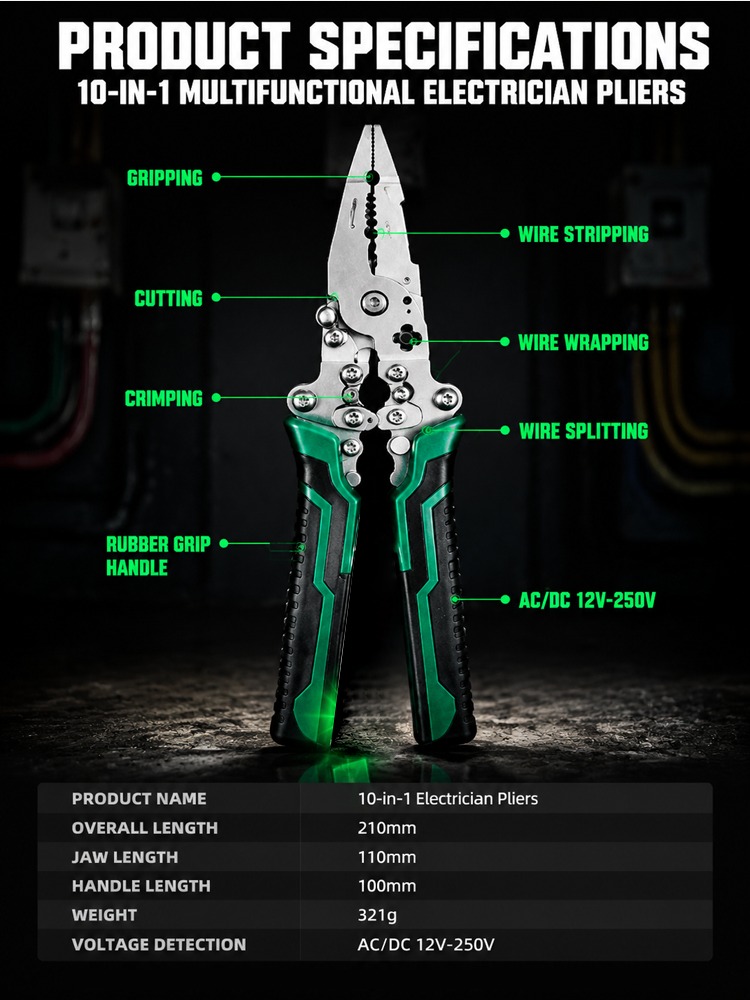 ⚡ ONE TOOL. TEN FUNCTIONS. ALMOST EVERY WIRING JOB COVERED. 🔥 The Master-Grade 10-in-1 Voltage Tester & Wire Stripper Built to Test, Strip, Cut, Grip and Troubleshoot Faster — So You Stop Switching Tools Every 30 Seconds. 🛠️⚡ - detail 27