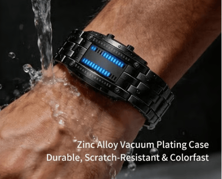 🎁🔥Binary LED Digital Watch, Square Face with Stainless Zinc Alloy Band, Unisex Casual Timepiece - detail 3