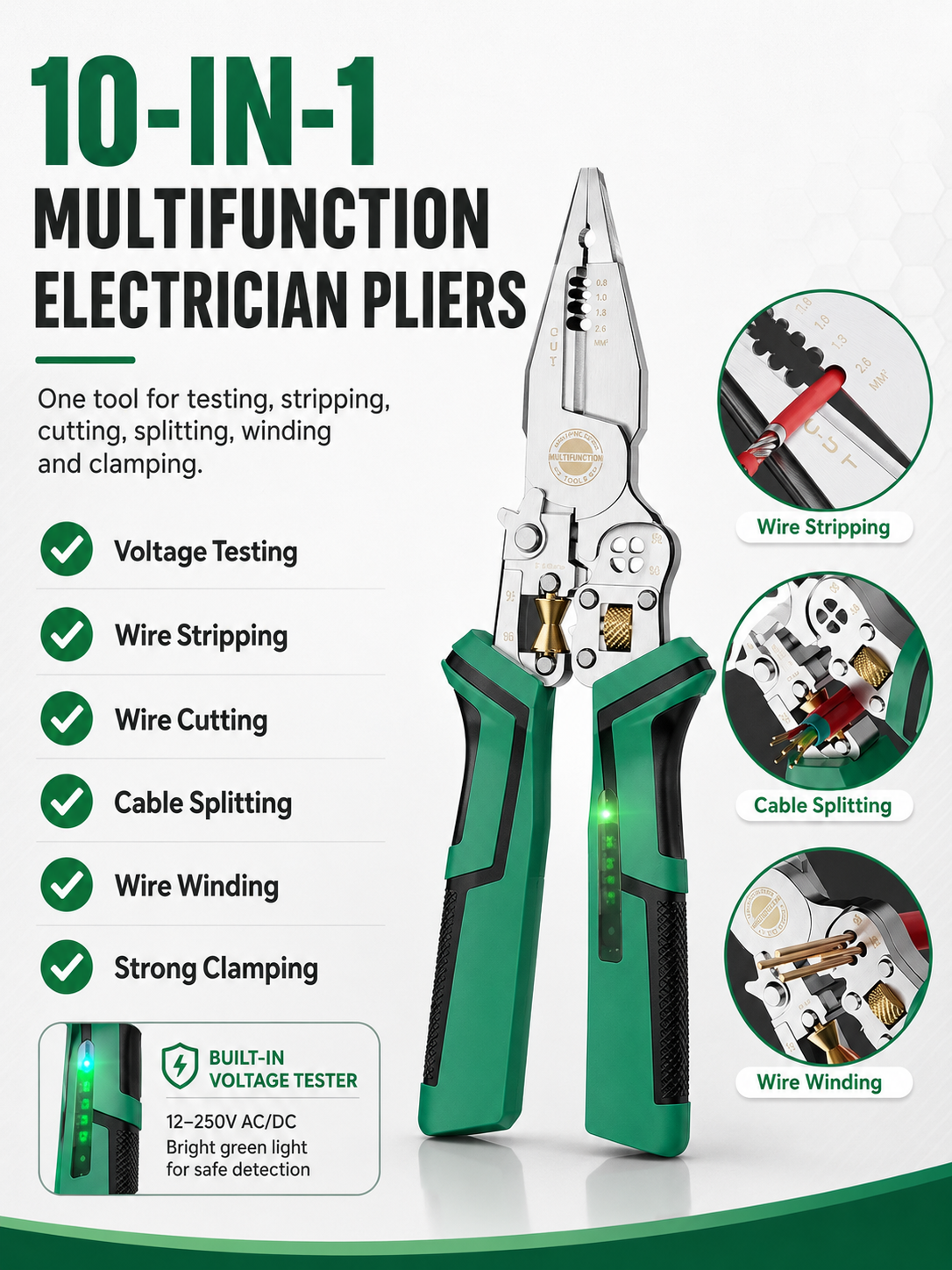 ⚡ ONE TOOL. TEN FUNCTIONS. ALMOST EVERY WIRING JOB COVERED. 🔥 The Master-Grade 10-in-1 Voltage Tester & Wire Stripper Built to Test, Strip, Cut, Grip and Troubleshoot Faster — So You Stop Switching Tools Every 30 Seconds. 🛠️⚡ - detail 6