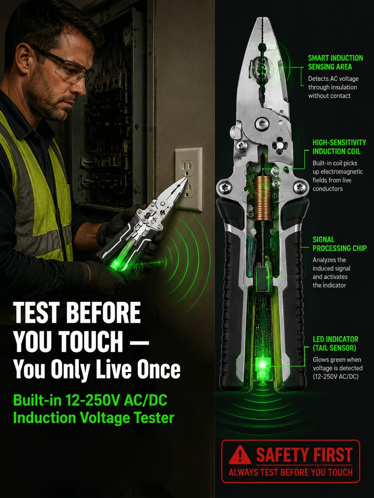 ⚡ ONE TOOL. TEN FUNCTIONS. ALMOST EVERY WIRING JOB COVERED. 🔥 The Master-Grade 10-in-1 Voltage Tester & Wire Stripper Built to Test, Strip, Cut, Grip and Troubleshoot Faster — So You Stop Switching Tools Every 30 Seconds. 🛠️⚡ - detail 7