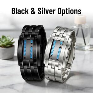 🎁🔥Binary LED Digital Watch, Square Face with Stainless Zinc Alloy Band, Unisex Casual Timepiece
