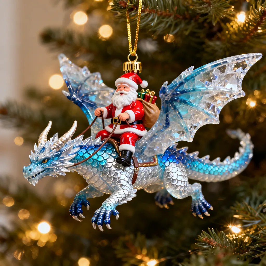 Santa riding dragon ornament gift and collectible display