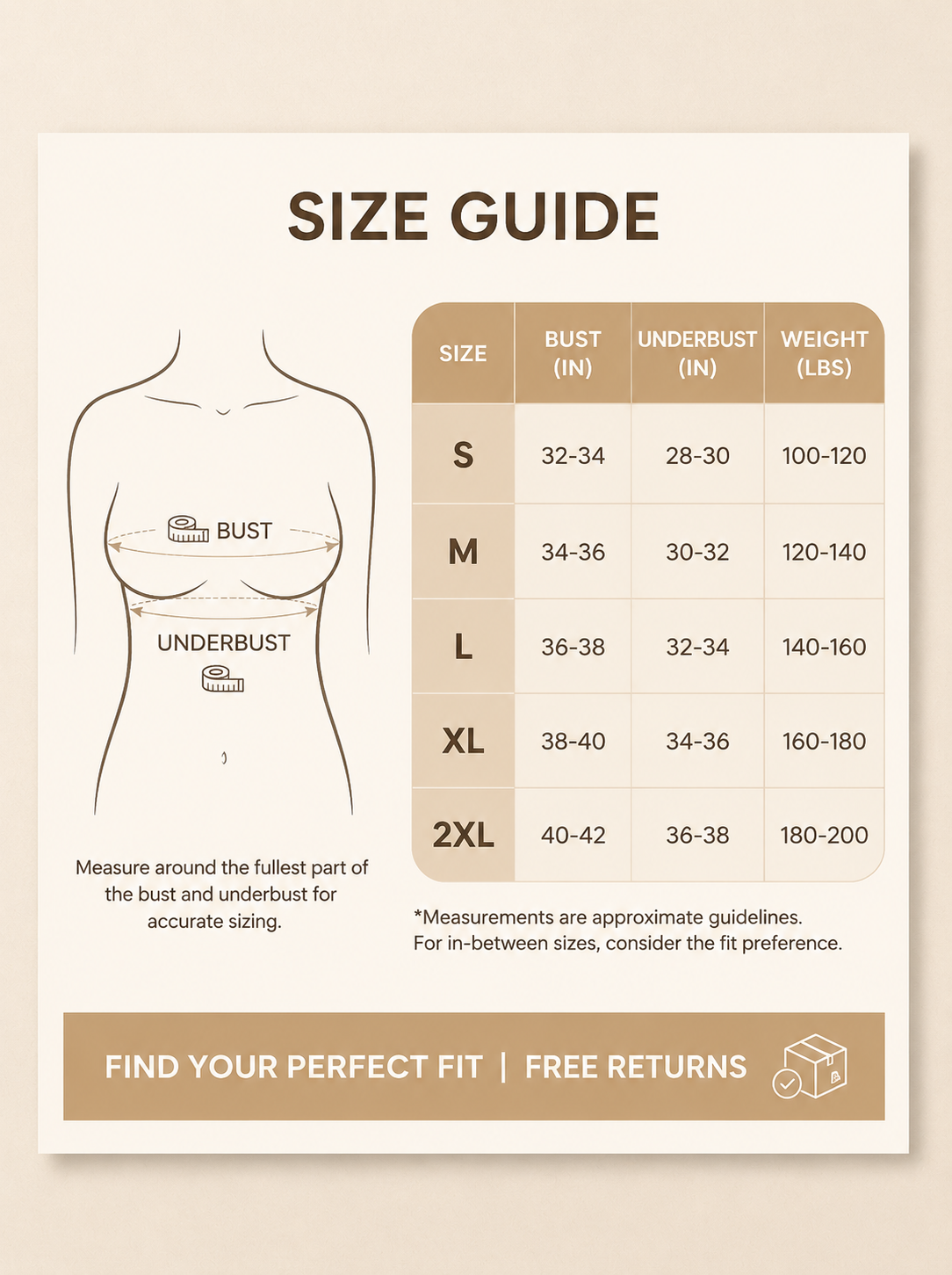 PostureLift™ Posture Correcting Seamless Bra | Lifts in 3s & Instantly Smooths Back Fat - Size guide